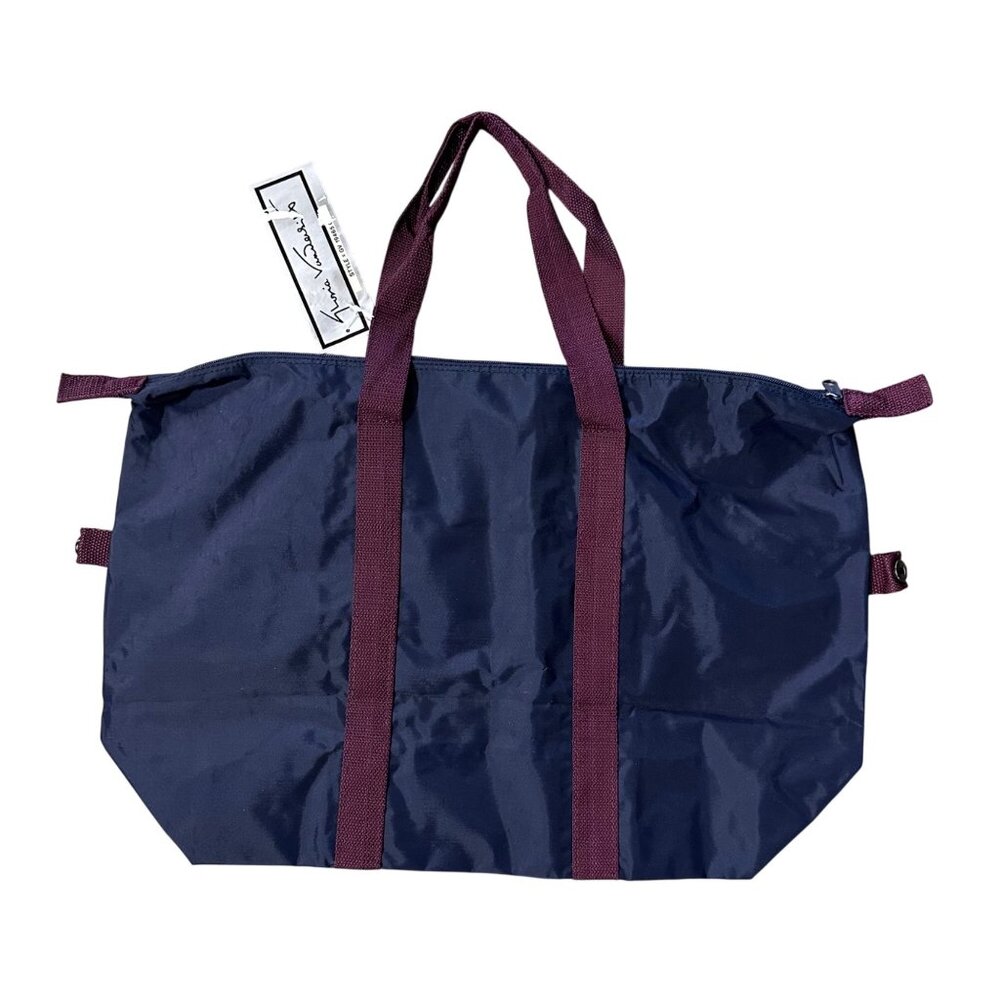 Vintage Travel Duffle Bag Luggage Gloria Vanderbilt Navy Burgundy 1980s Nylon - Picture 3 of 12